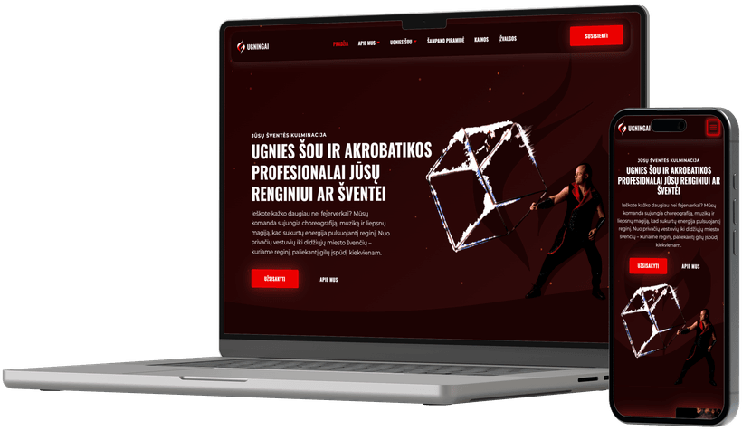 Fire dancing performance website mockup