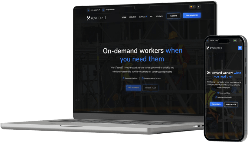 Construction staffing services website mockup