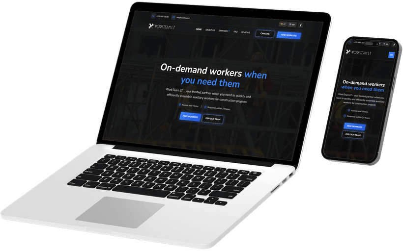 Construction staffing services website mockup